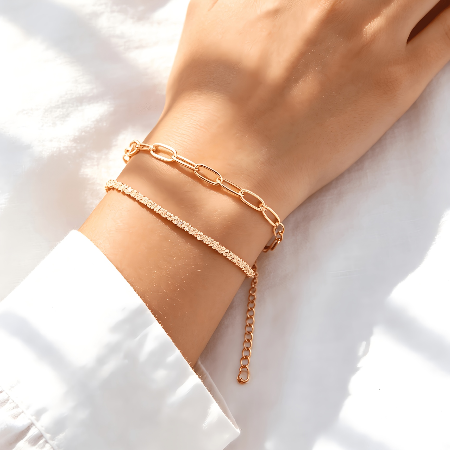 2pc Golden Copper Shimmering Chain Bracelet Set
